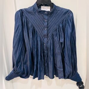 The Shirt by Rochelle Behrens Denim/Chambray Puff sleeve shirt. Size XS